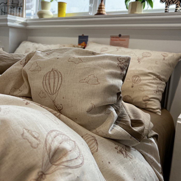 91家纺网 家纺一手货源 找家纺 忆生活家纺 2026新款复古田园风棉麻四件套 趣味小象