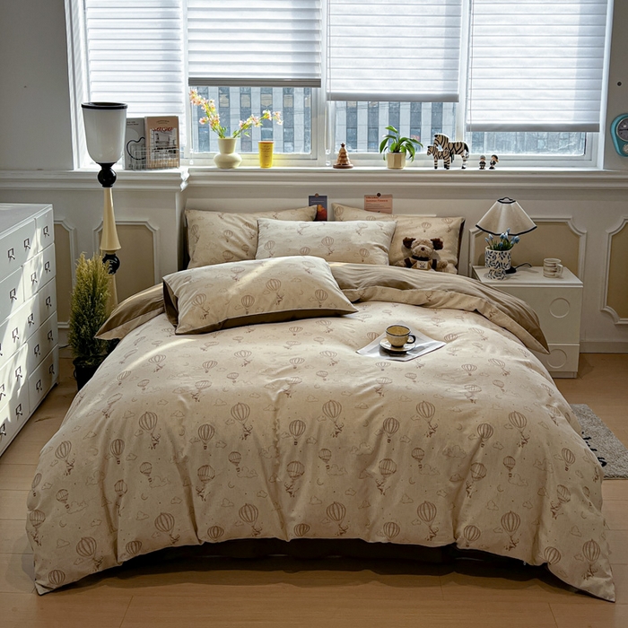 91家纺网 家纺一手货源 找家纺 忆生活家纺 2026新款复古田园风棉麻四件套 趣味小象