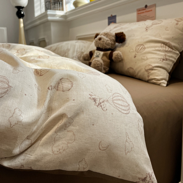 91家纺网 家纺一手货源 找家纺 忆生活家纺 2026新款复古田园风棉麻四件套 趣味小象