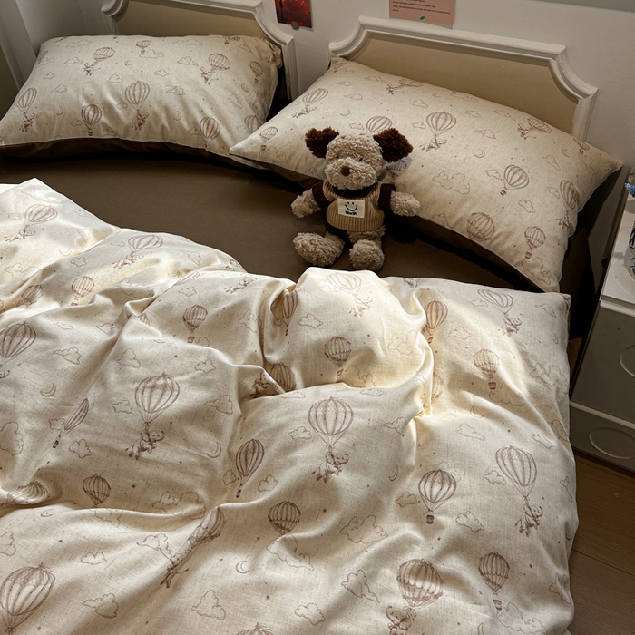 91家纺网 家纺一手货源 找家纺 忆生活家纺 2026新款复古田园风棉麻四件套 趣味小象