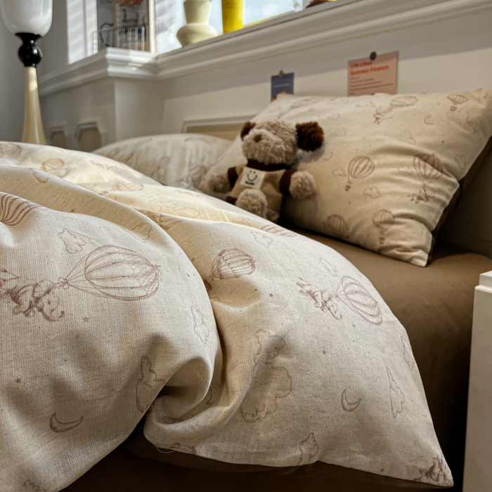 忆生活家纺 2026新款复古田园风棉麻四件套 趣味小象