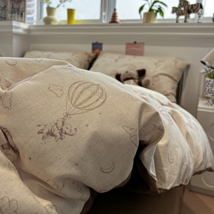 91家纺网 家纺一手货源 找家纺 忆生活家纺 2026新款复古田园风棉麻四件套 趣味小象