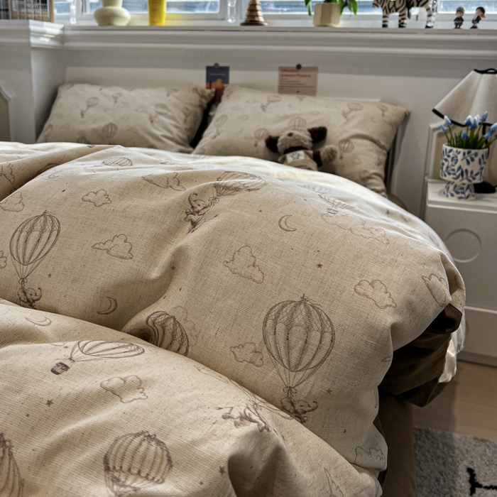 91家纺网 家纺一手货源 找家纺 忆生活家纺 2026新款复古田园风棉麻四件套 趣味小象