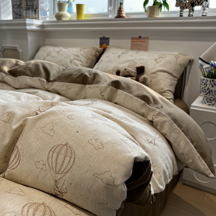 91家纺网 家纺一手货源 找家纺 忆生活家纺 2026新款复古田园风棉麻四件套 趣味小象