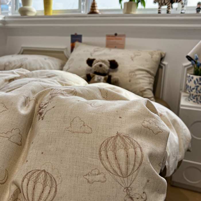 91家纺网 家纺一手货源 找家纺 忆生活家纺 2026新款复古田园风棉麻四件套 趣味小象