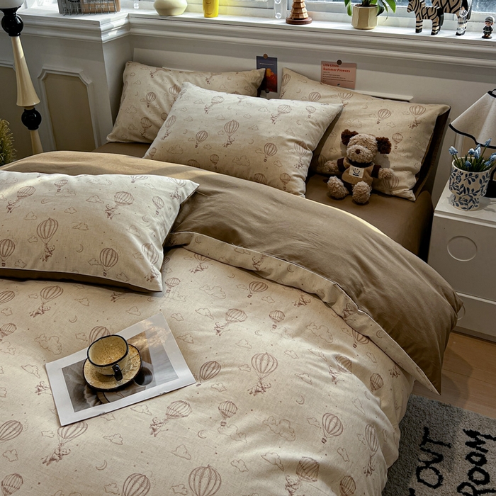 91家纺网 家纺一手货源 找家纺 忆生活家纺 2026新款复古田园风棉麻四件套 趣味小象