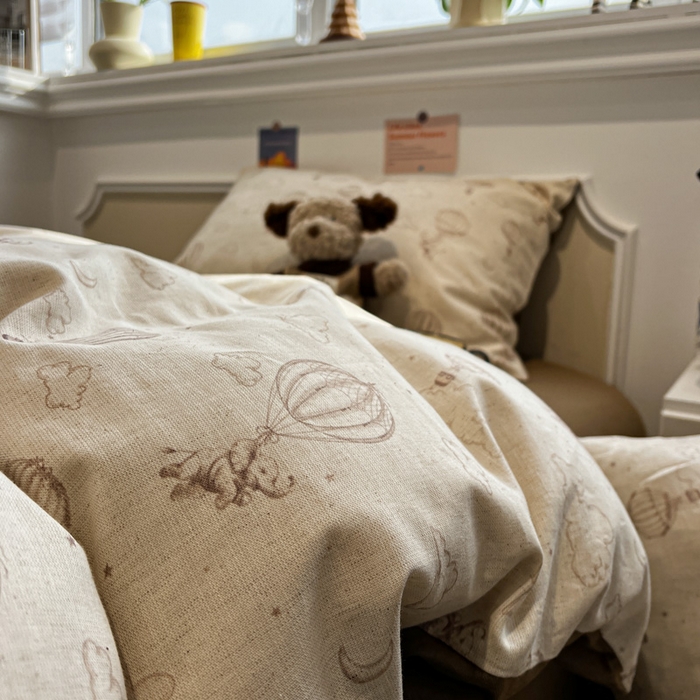 91家纺网 家纺一手货源 找家纺 忆生活家纺 2026新款复古田园风棉麻四件套 趣味小象