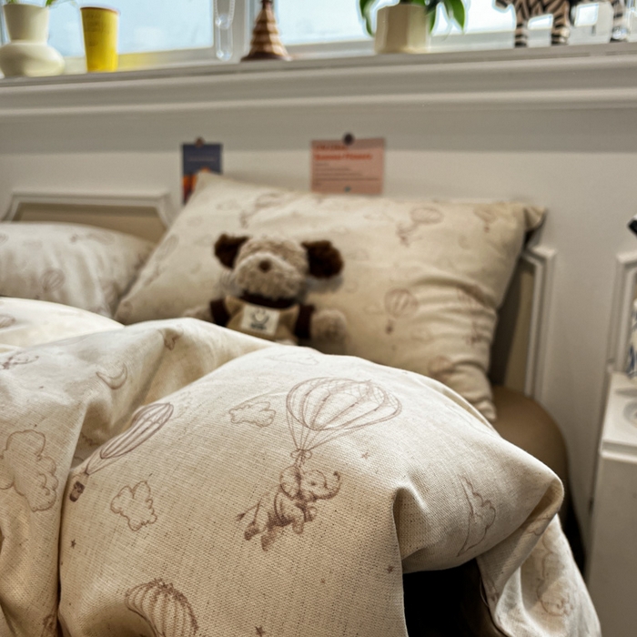 91家纺网 家纺一手货源 找家纺 忆生活家纺 2026新款复古田园风棉麻四件套 趣味小象