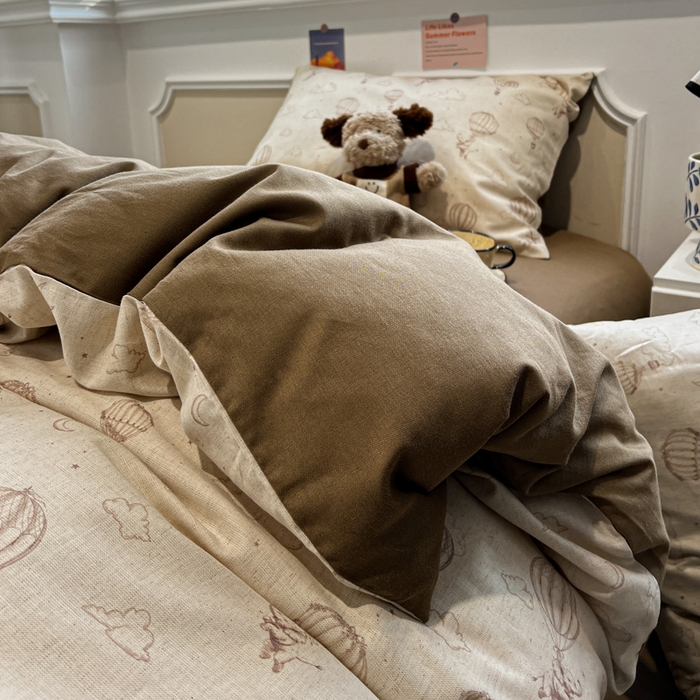 91家纺网 家纺一手货源 找家纺 忆生活家纺 2026新款复古田园风棉麻四件套 趣味小象