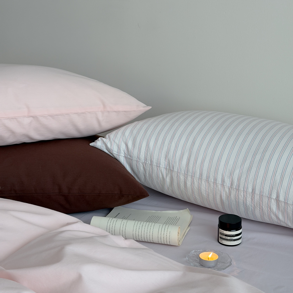 91家纺网 家纺一手货源 找家纺 蜜宿 2026新款纯色混搭全棉纯棉40s水洗棉四件套 粉色星球（枕套混搭）