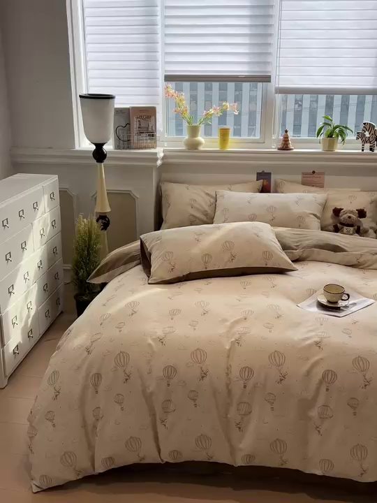 91家纺网 家纺一手货源 找家纺 忆生活家纺 2026新款复古田园风棉麻四件套 趣味小象