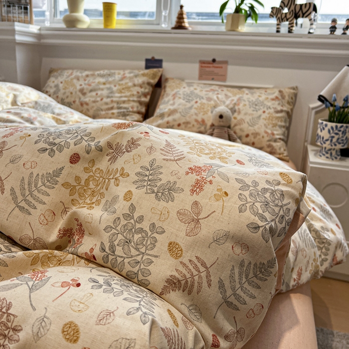 91家纺网 家纺一手货源 找家纺 忆生活家纺 2026新款复古田园风棉麻四件套 素影