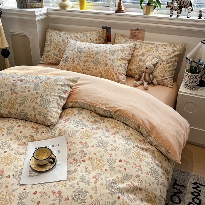 91家纺网 家纺一手货源 找家纺 忆生活家纺 2026新款复古田园风棉麻四件套 素影