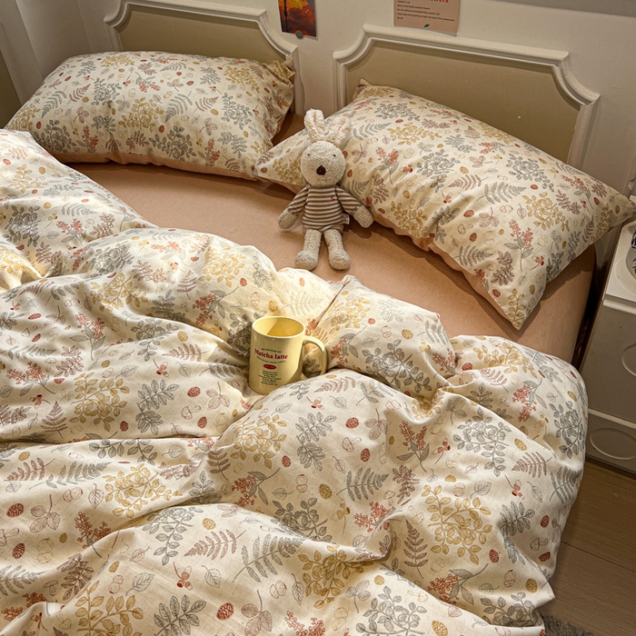 91家纺网 家纺一手货源 找家纺 忆生活家纺 2026新款复古田园风棉麻四件套 素影