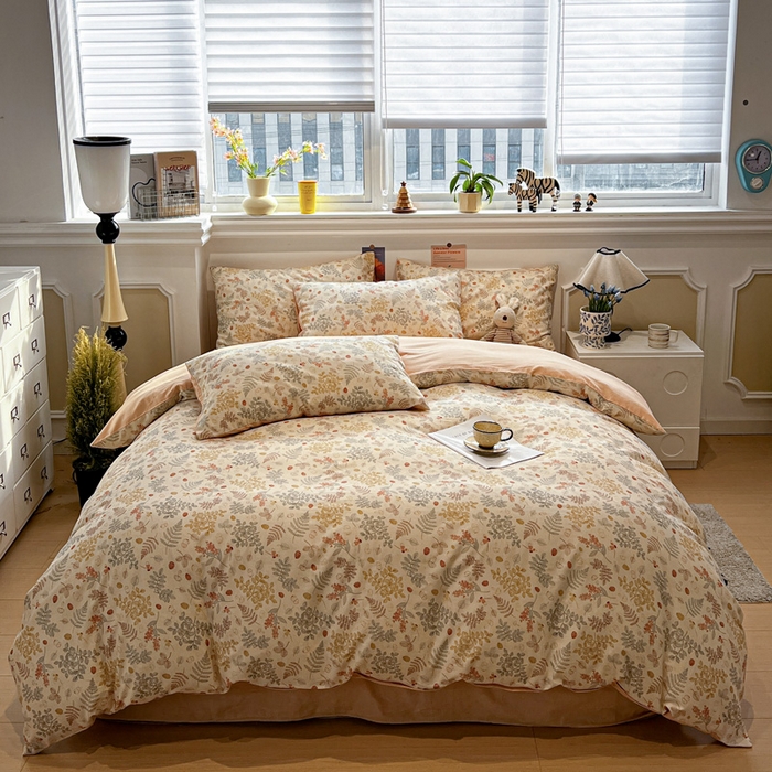 91家纺网 家纺一手货源 找家纺 忆生活家纺 2026新款复古田园风棉麻四件套 素影