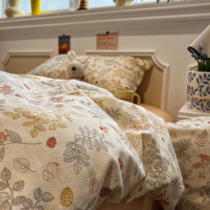 91家纺网 家纺一手货源 找家纺 忆生活家纺 2026新款复古田园风棉麻四件套 素影