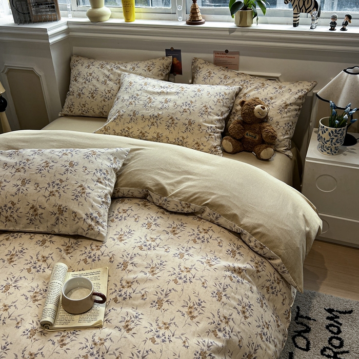 91家纺网 家纺一手货源 找家纺 忆生活家纺 2026新款复古田园风棉麻四件套 夕颜