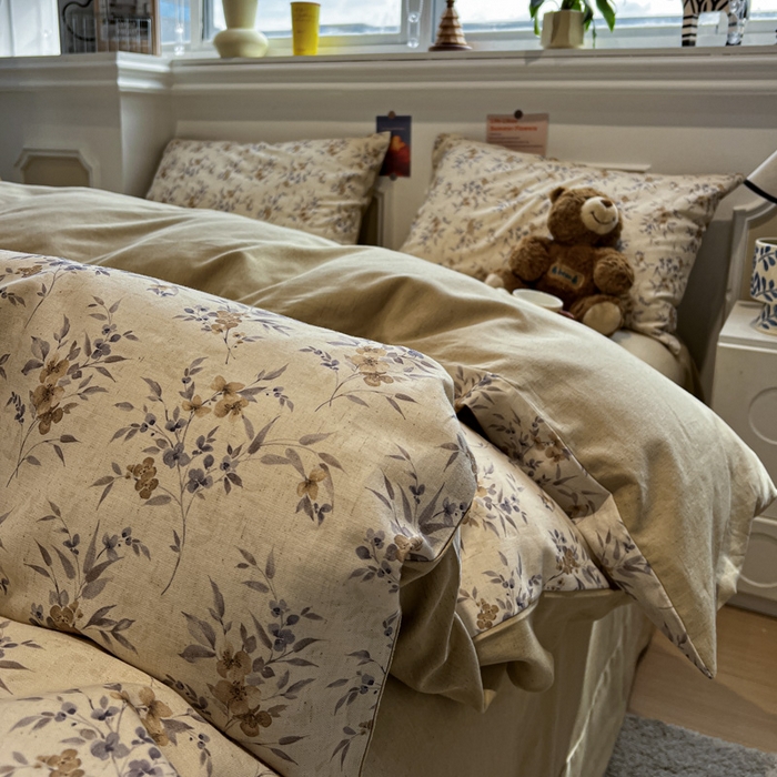 91家纺网 家纺一手货源 找家纺 忆生活家纺 2026新款复古田园风棉麻四件套 夕颜