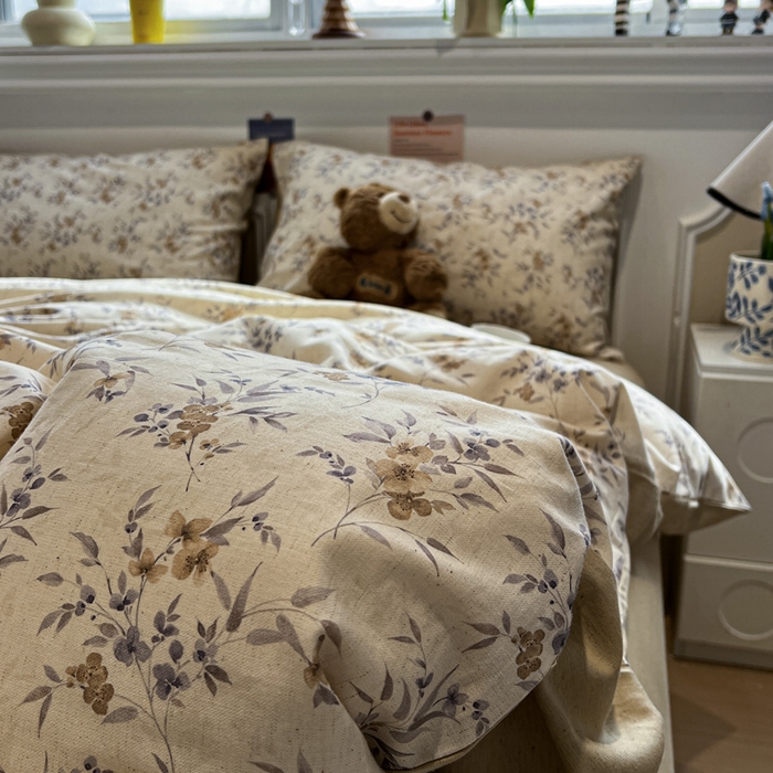 91家纺网 家纺一手货源 找家纺 忆生活家纺 2026新款复古田园风棉麻四件套 夕颜