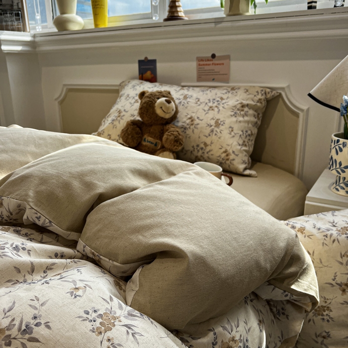 91家纺网 家纺一手货源 找家纺 忆生活家纺 2026新款复古田园风棉麻四件套 夕颜