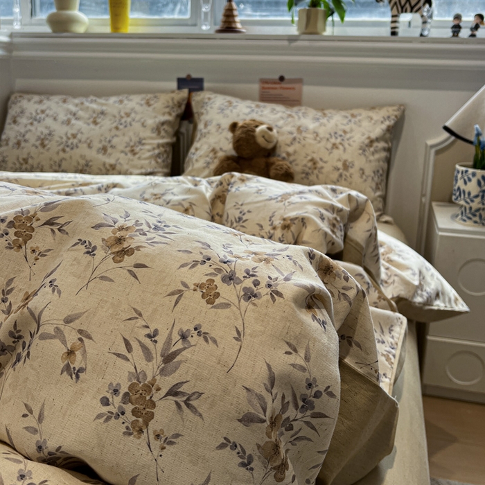 91家纺网 家纺一手货源 找家纺 忆生活家纺 2026新款复古田园风棉麻四件套 夕颜