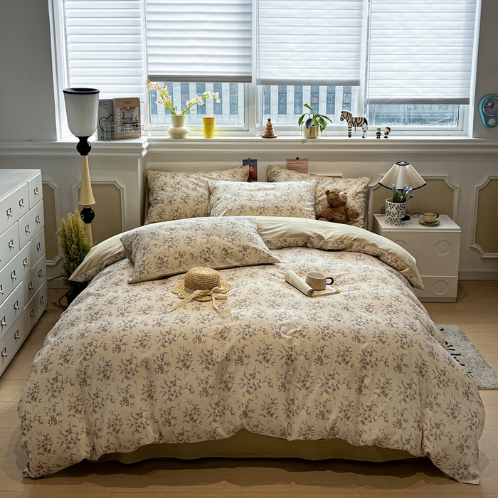 91家纺网 家纺一手货源 找家纺 忆生活家纺 2026新款复古田园风棉麻四件套 夕颜