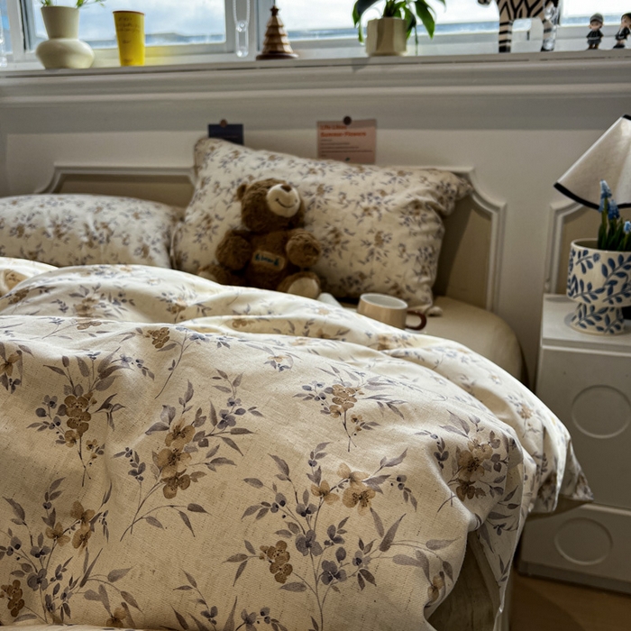 91家纺网 家纺一手货源 找家纺 忆生活家纺 2026新款复古田园风棉麻四件套 夕颜