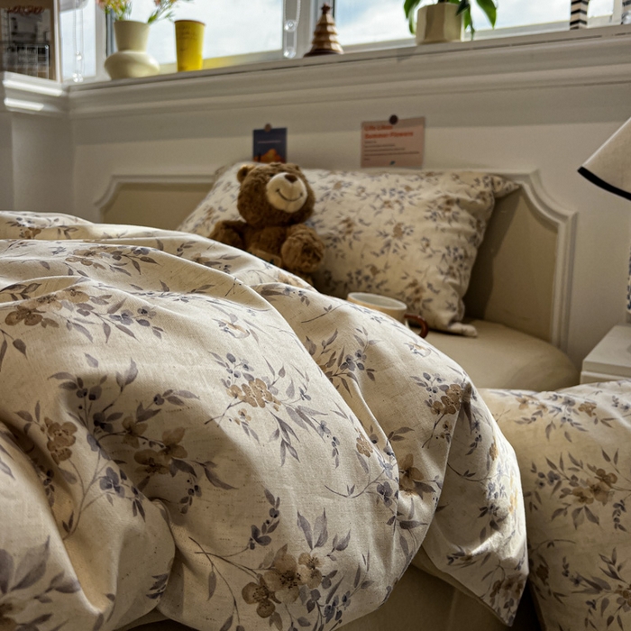 91家纺网 家纺一手货源 找家纺 忆生活家纺 2026新款复古田园风棉麻四件套 夕颜