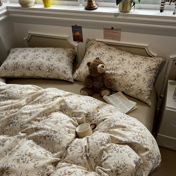 91家纺网 家纺一手货源 找家纺 忆生活家纺 2026新款复古田园风棉麻四件套 夕颜