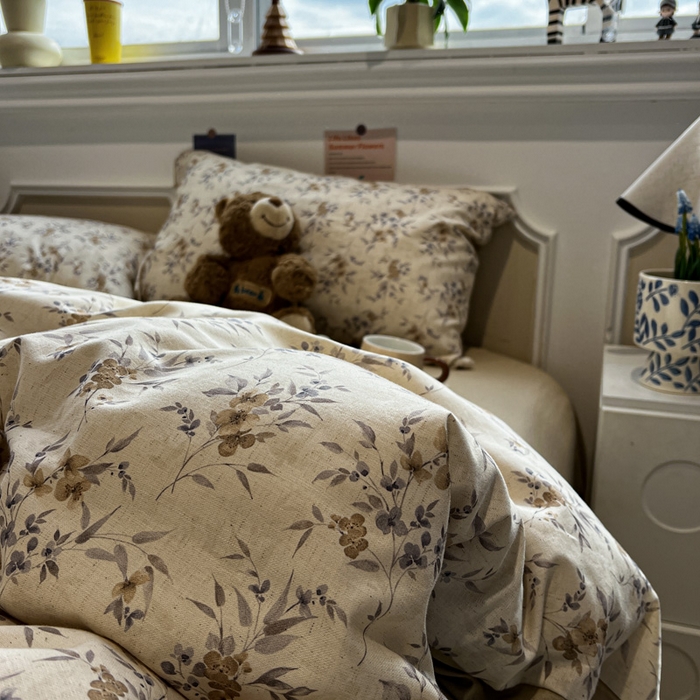 91家纺网 家纺一手货源 找家纺 忆生活家纺 2026新款复古田园风棉麻四件套 夕颜