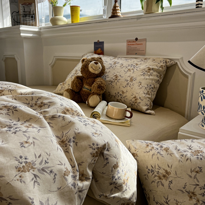 91家纺网 家纺一手货源 找家纺 忆生活家纺 2026新款复古田园风棉麻四件套 夕颜