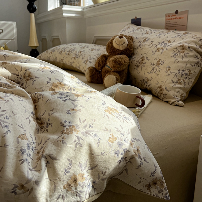 91家纺网 家纺一手货源 找家纺 忆生活家纺 2026新款复古田园风棉麻四件套 夕颜