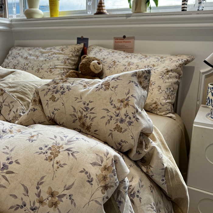 91家纺网 家纺一手货源 找家纺 忆生活家纺 2026新款复古田园风棉麻四件套 夕颜