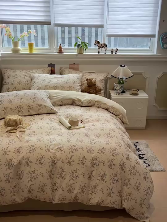 91家纺网 家纺一手货源 找家纺 忆生活家纺 2026新款复古田园风棉麻四件套 夕颜