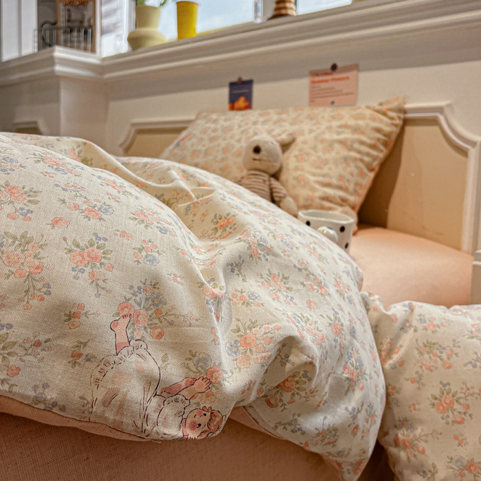 91家纺网 家纺一手货源 找家纺 忆生活家纺 2026新款复古田园风棉麻四件套 悠然-红