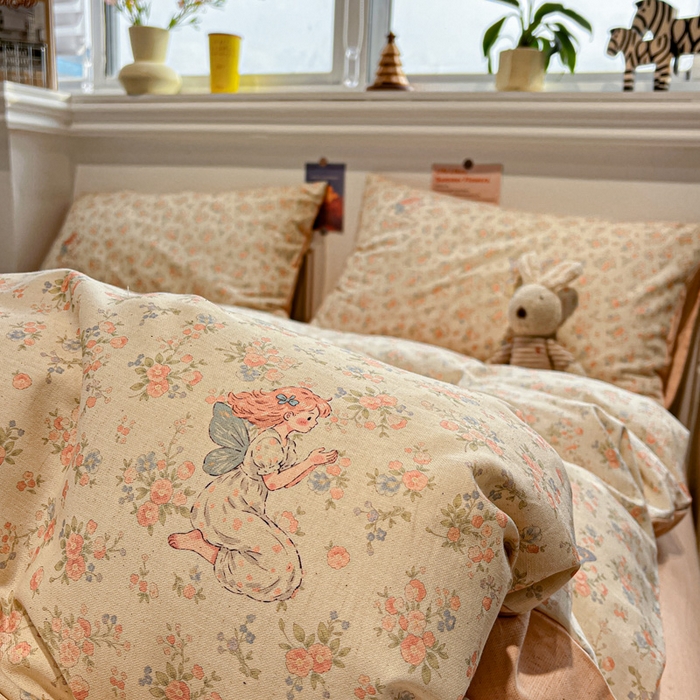 91家纺网 家纺一手货源 找家纺 忆生活家纺 2026新款复古田园风棉麻四件套 悠然-红