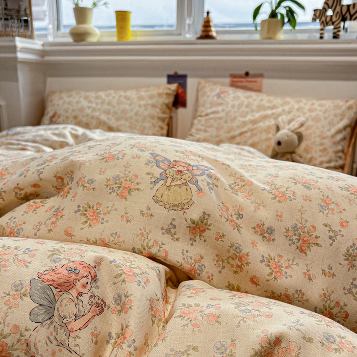 91家纺网 家纺一手货源 找家纺 忆生活家纺 2026新款复古田园风棉麻四件套 悠然-红