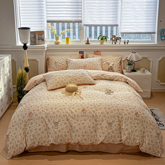 91家纺网 家纺一手货源 找家纺 忆生活家纺 2026新款复古田园风棉麻四件套 悠然-红