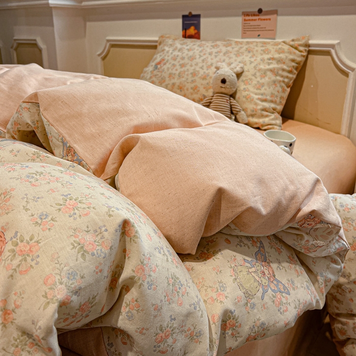 91家纺网 家纺一手货源 找家纺 忆生活家纺 2026新款复古田园风棉麻四件套 悠然-红