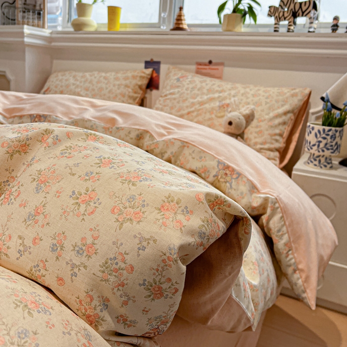 91家纺网 家纺一手货源 找家纺 忆生活家纺 2026新款复古田园风棉麻四件套 悠然-红