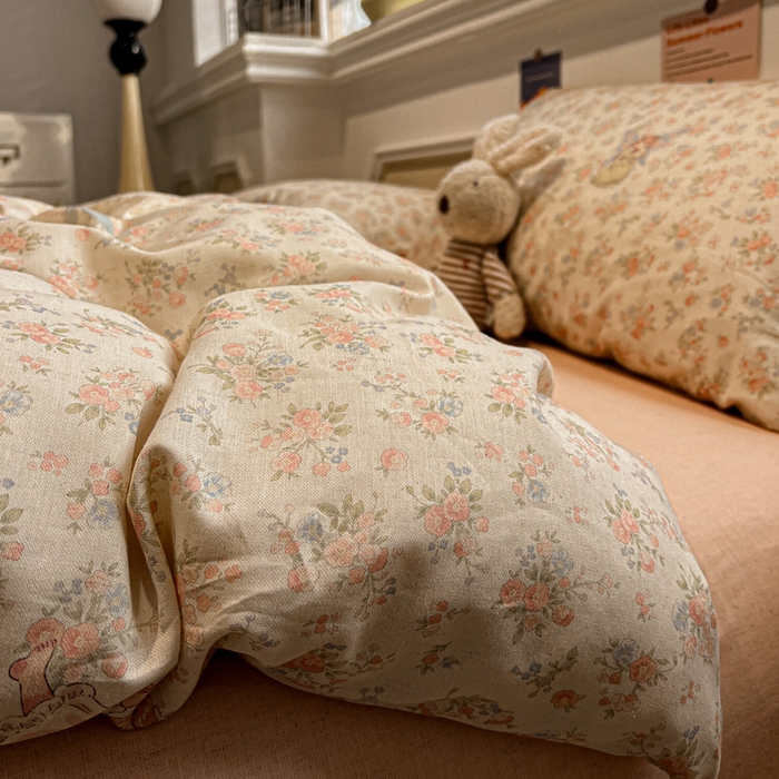 忆生活家纺 2026新款复古田园风棉麻四件套 悠然-红