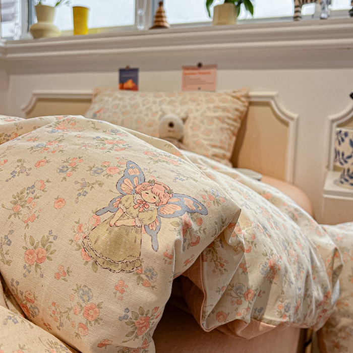 91家纺网 家纺一手货源 找家纺 忆生活家纺 2026新款复古田园风棉麻四件套 悠然-红