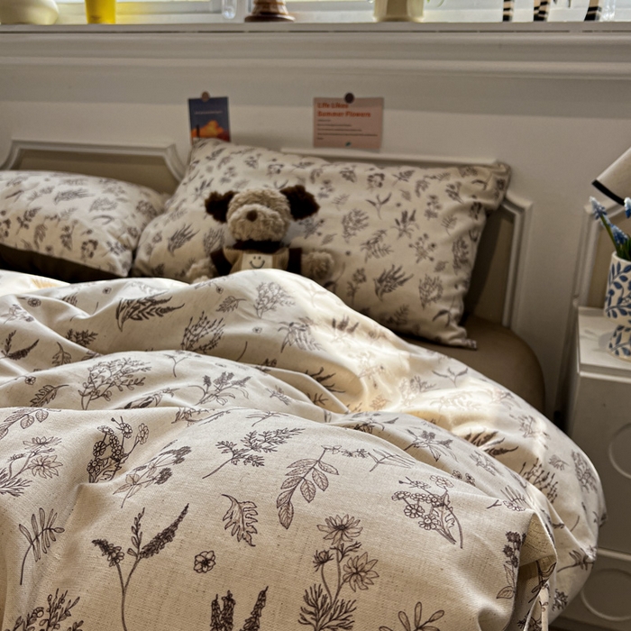 91家纺网 家纺一手货源 找家纺 忆生活家纺 2026新款复古田园风棉麻四件套 知夏-咖