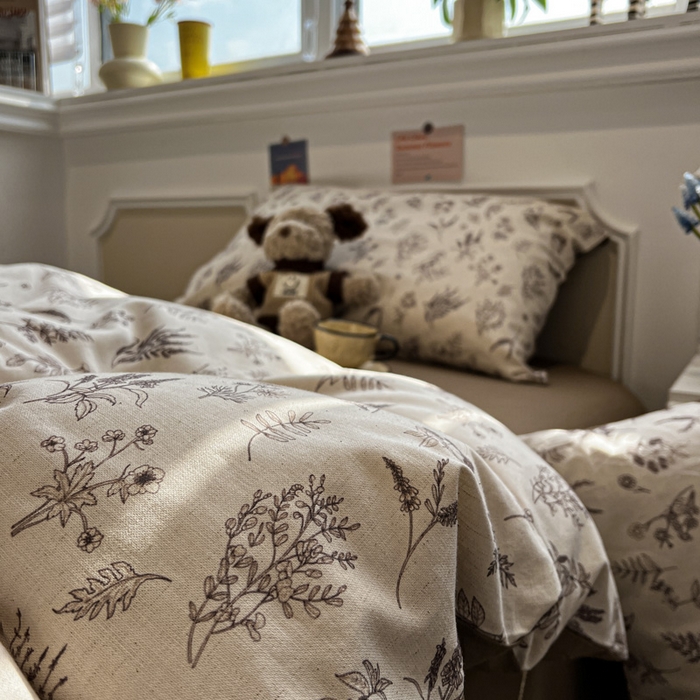 91家纺网 家纺一手货源 找家纺 忆生活家纺 2026新款复古田园风棉麻四件套 知夏-咖