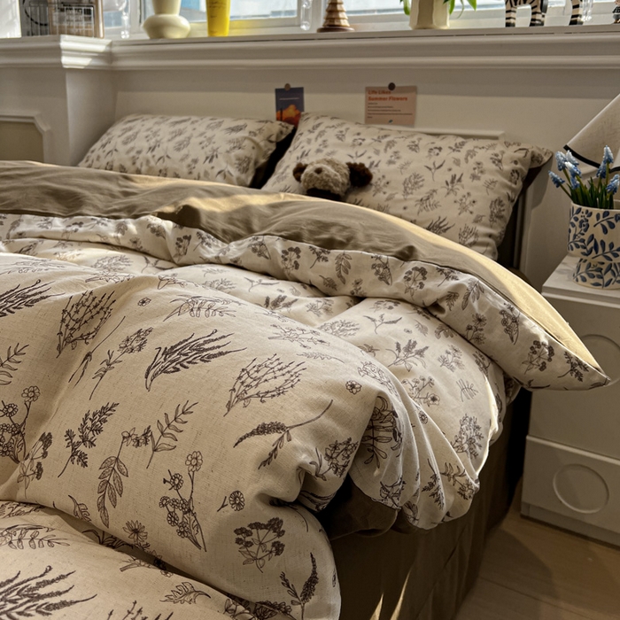 91家纺网 家纺一手货源 找家纺 忆生活家纺 2026新款复古田园风棉麻四件套 知夏-咖