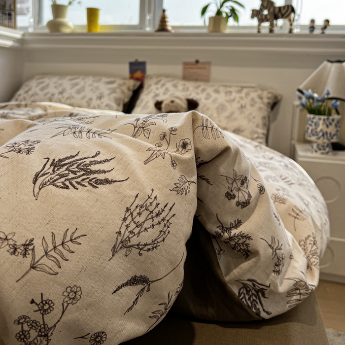 91家纺网 家纺一手货源 找家纺 忆生活家纺 2026新款复古田园风棉麻四件套 知夏-咖