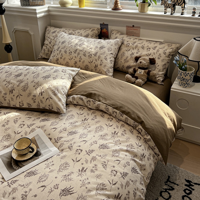 91家纺网 家纺一手货源 找家纺 忆生活家纺 2026新款复古田园风棉麻四件套 知夏-咖