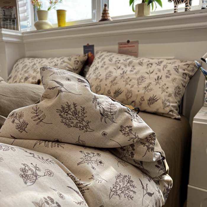 91家纺网 家纺一手货源 找家纺 忆生活家纺 2026新款复古田园风棉麻四件套 知夏-咖