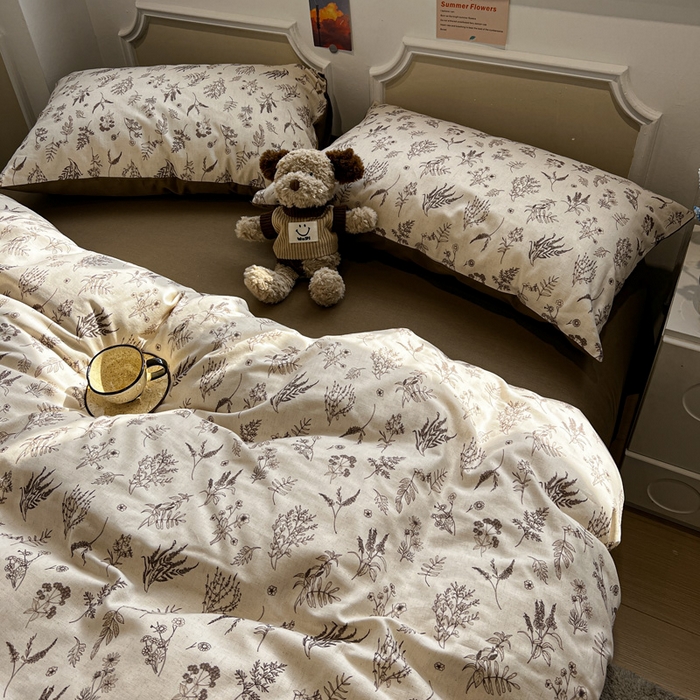 91家纺网 家纺一手货源 找家纺 忆生活家纺 2026新款复古田园风棉麻四件套 知夏-咖