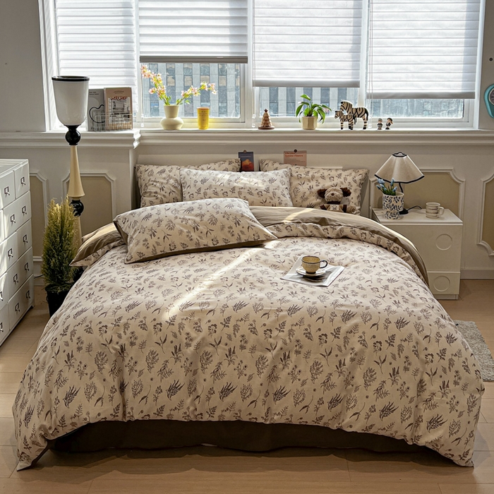 91家纺网 家纺一手货源 找家纺 忆生活家纺 2026新款复古田园风棉麻四件套 知夏-咖